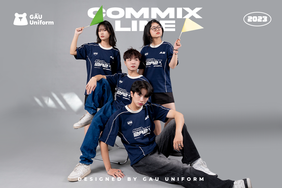 Áo lớp Commix Line - Xanh than lé Trắng ngà