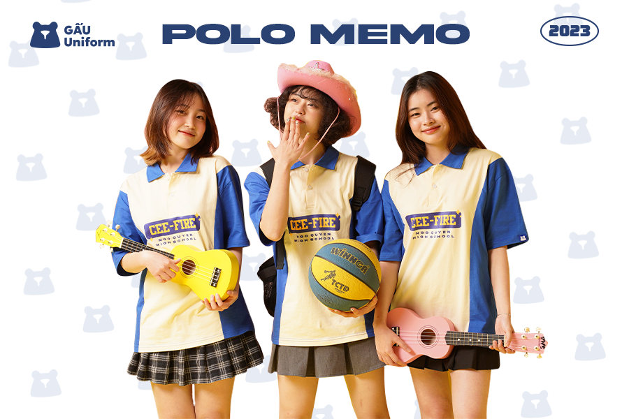 Áo lớp Polo Memo - Xanh facebook Vanilla