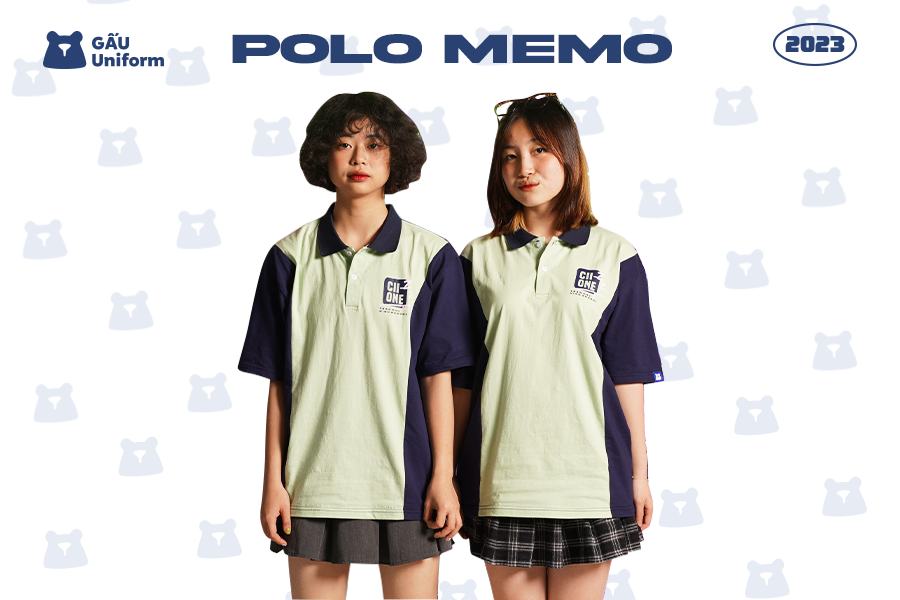 Áo lớp Polo Memo - Xanh tím than Xanh lá mầm