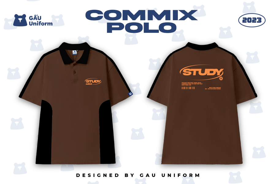 Áo lớp Polo Commix - Nâu phối Đen