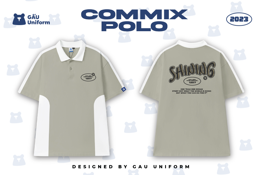 Áo lớp Polo Commix - Xám Trung phối Trắng