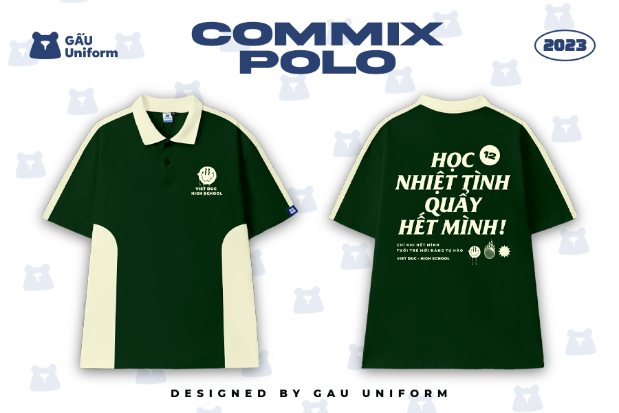 Áo lớp Polo Commix - Xanh Lá Đậm phối Vani