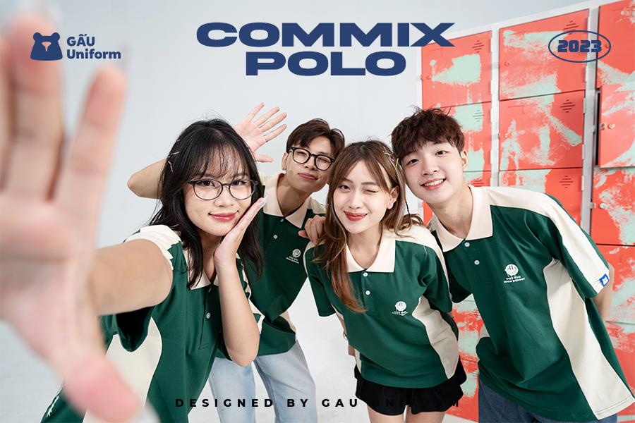 Áo lớp Polo Commix - Xanh Lá Đậm phối Vani