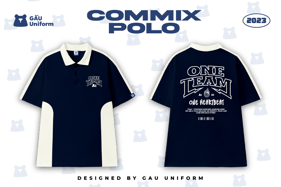 Áo lớp Polo Commix - Xanh than phối Trắng ngà