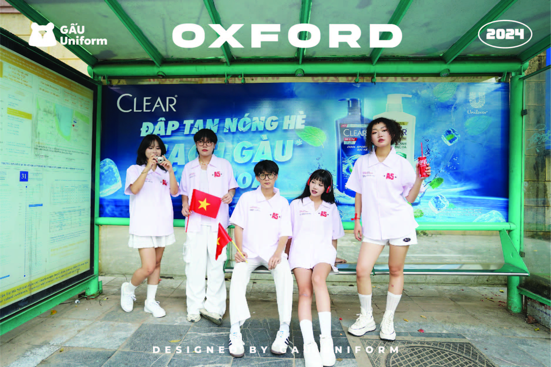 Áo lớp sơ mi Oxford sọc Hồng