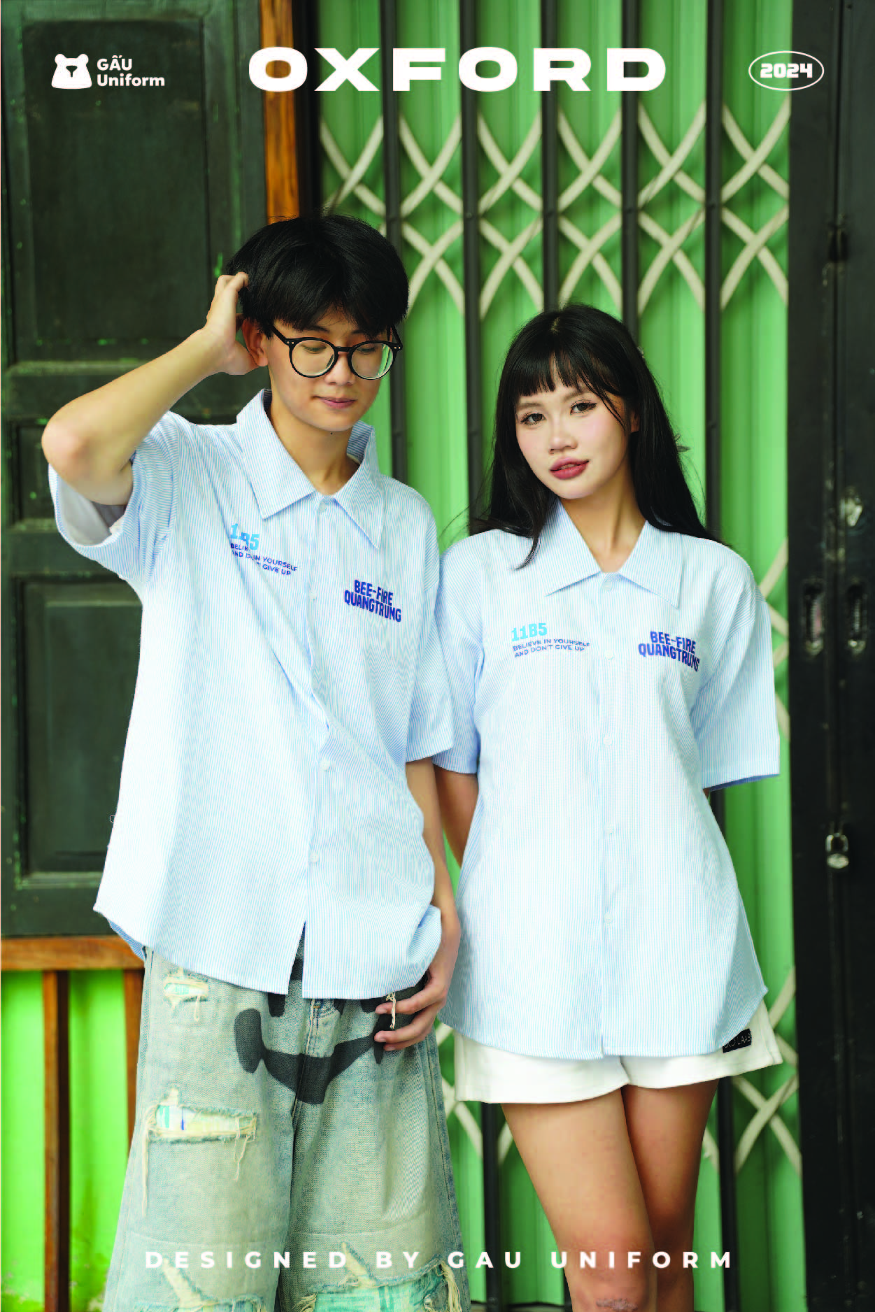 Áo lớp sơ mi Oxford sọc Xanh dương