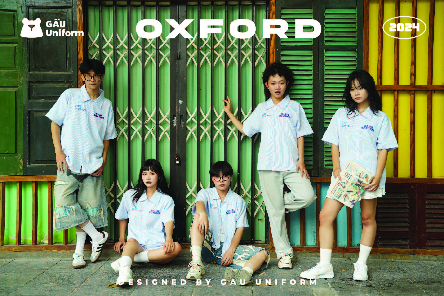 Áo lớp sơ mi Oxford sọc Xanh dương