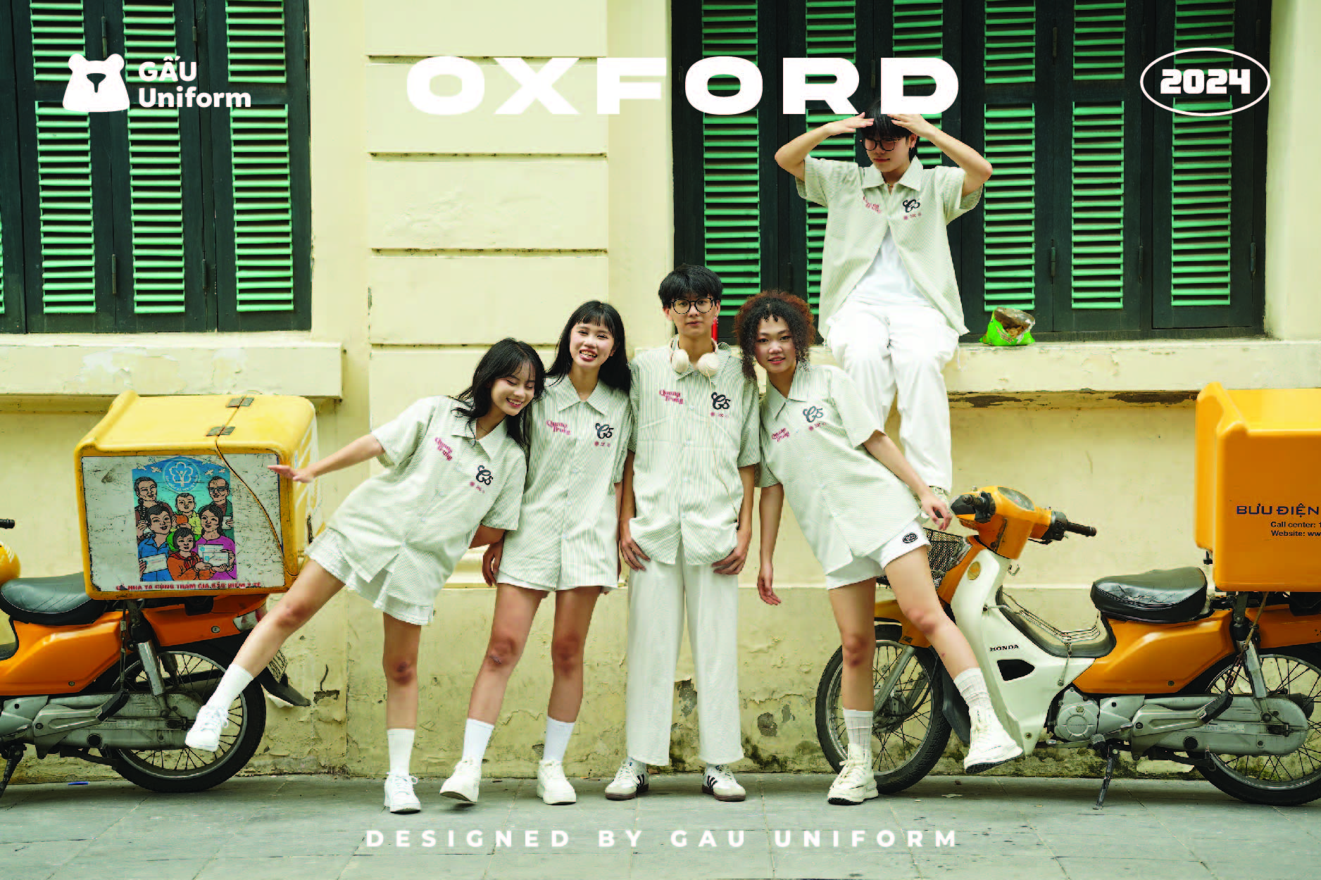 Áo lớp sơ mi Oxford sọc Xanh lục