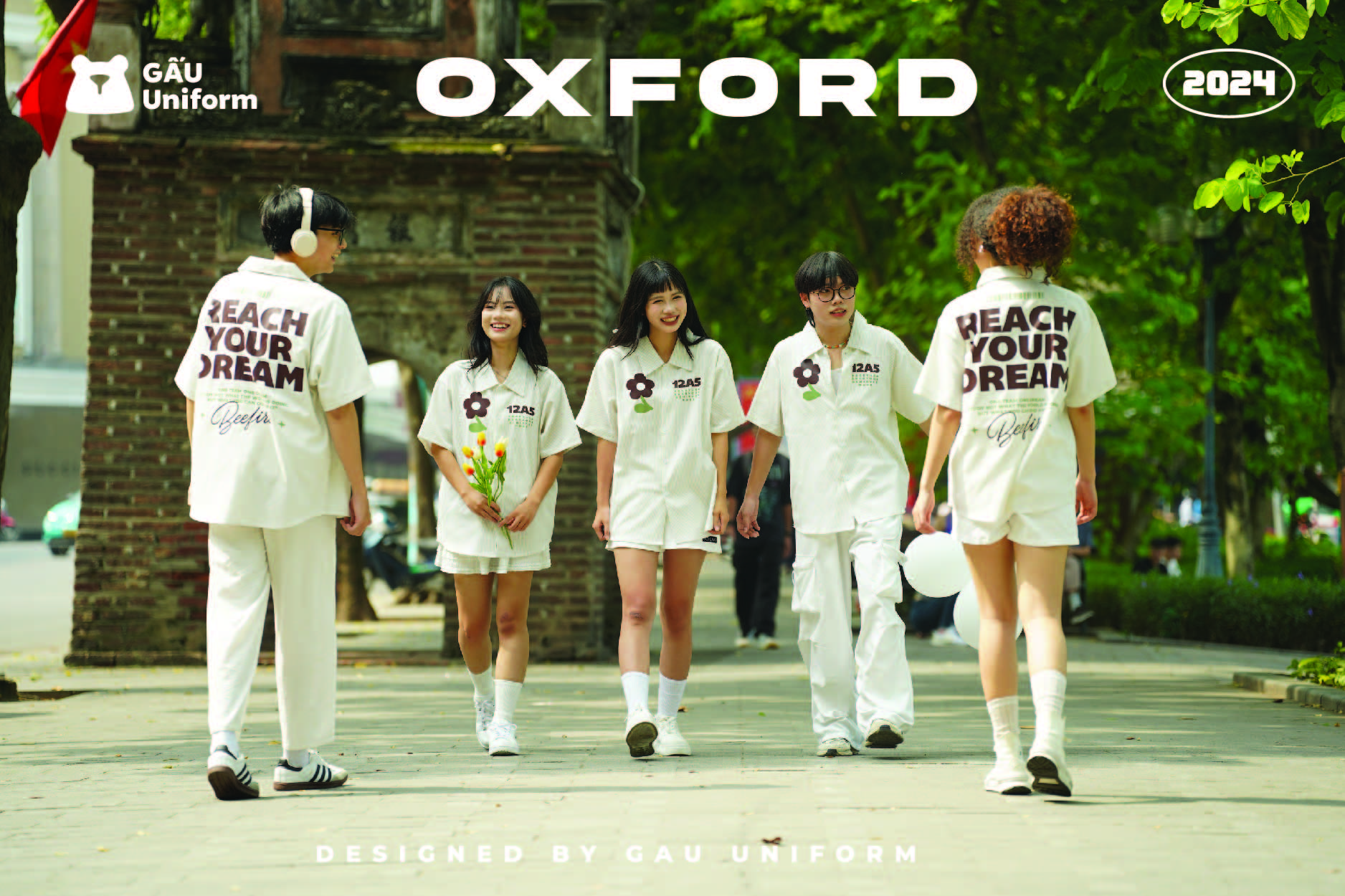 Áo lớp sơ mi Oxford sọc Be