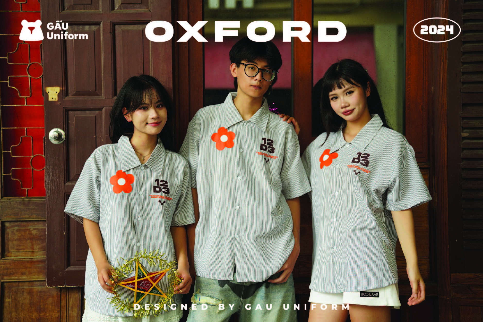 Áo lớp sơ mi Oxford sọc Đen