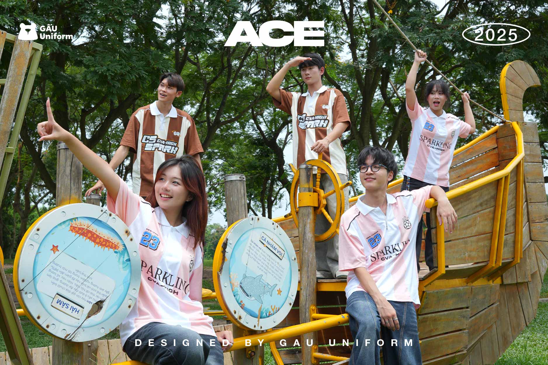 Áo lớp ACE Sọc Nâu Trắng
