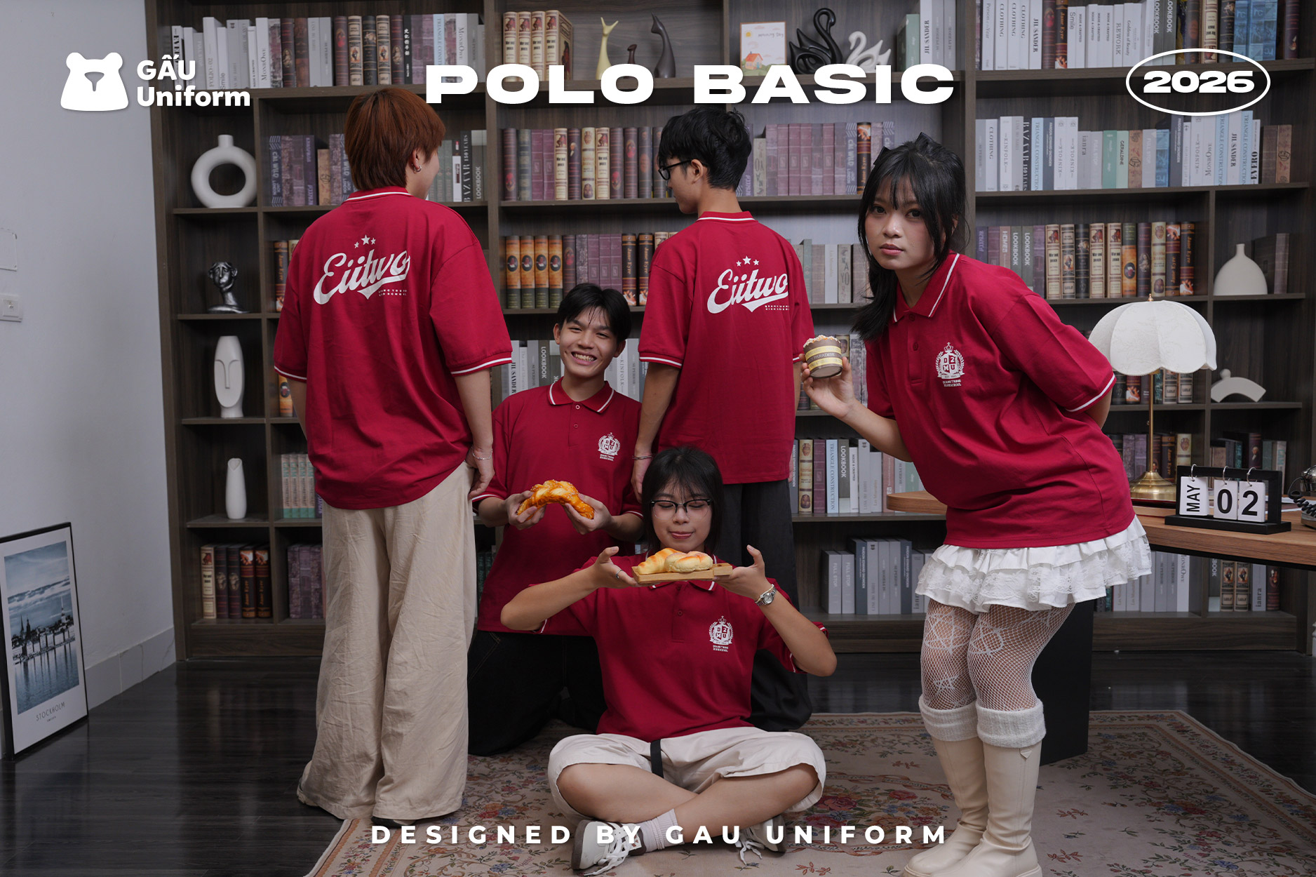 Áo lớp Polo Basic màu đỏ đô