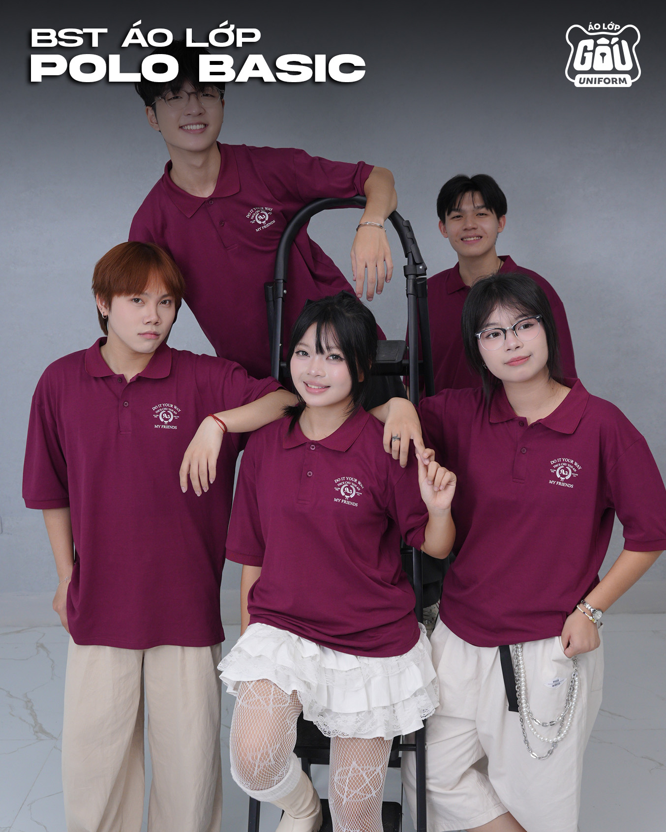 Áo lớp Polo Basic màu đỏ nho