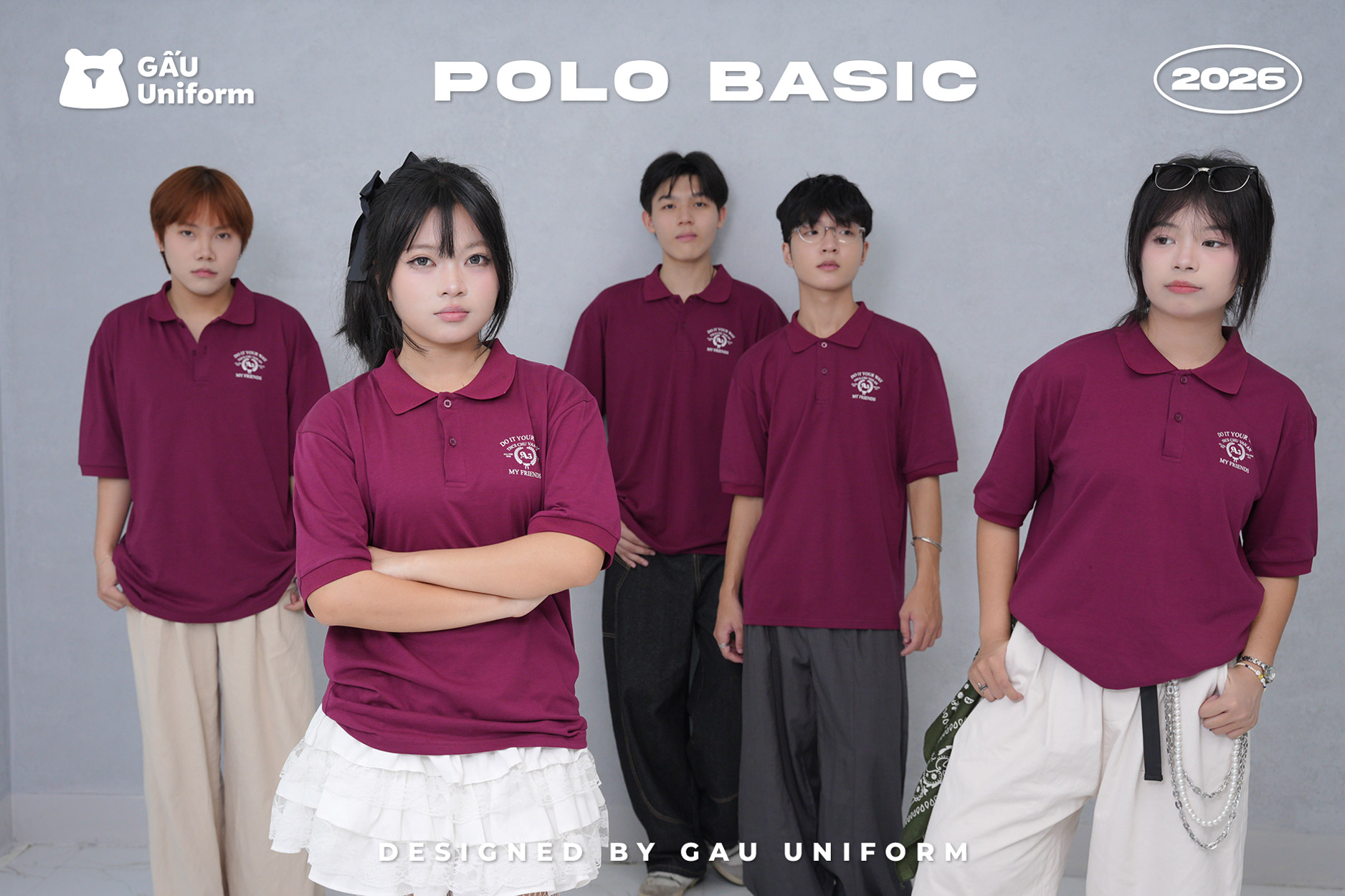 Áo lớp Polo Basic màu đỏ nho