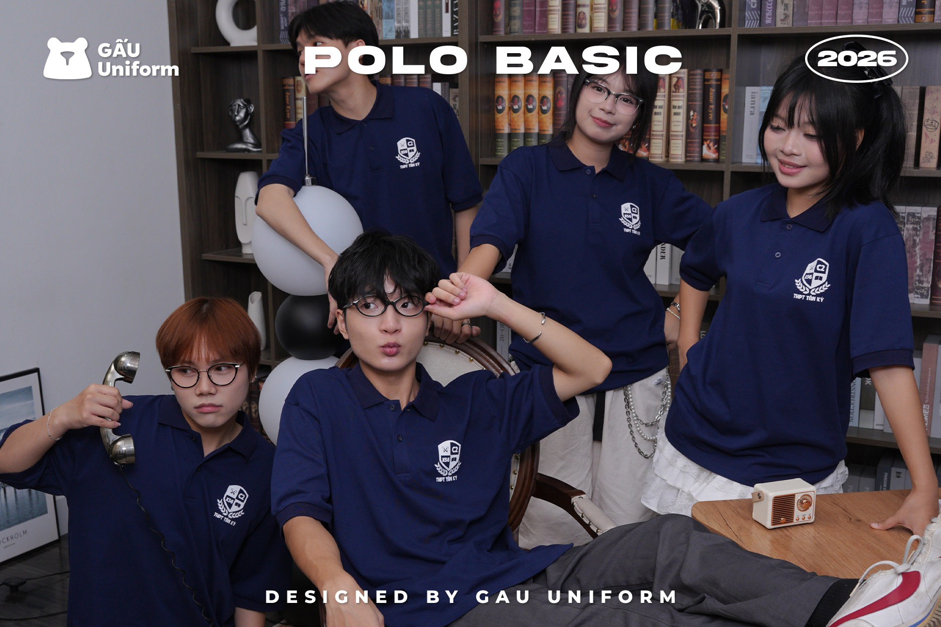Áo lớp Polo Basic màu xanh than