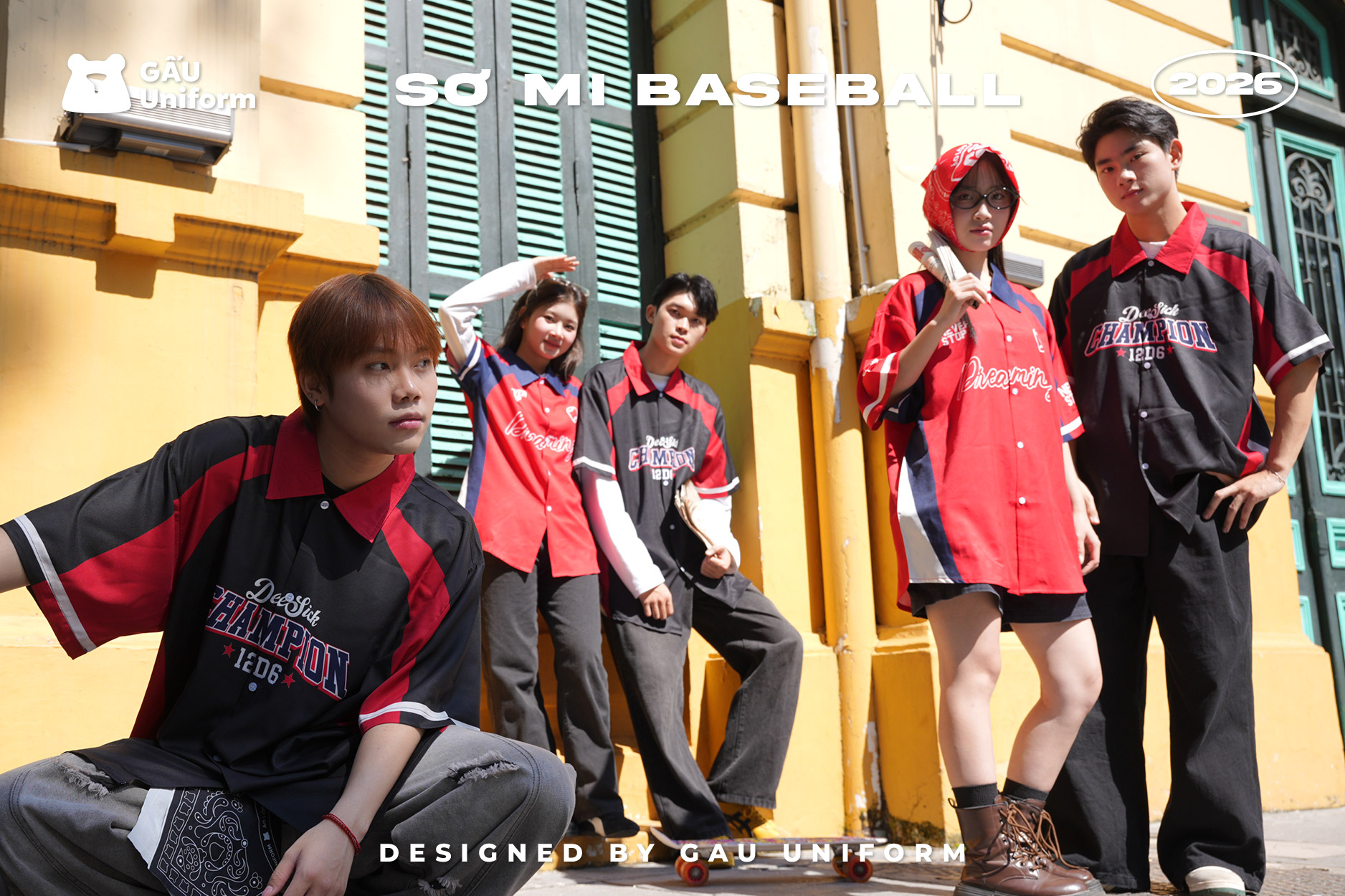 Áo lớp Sơmi Baseball màu đỏ