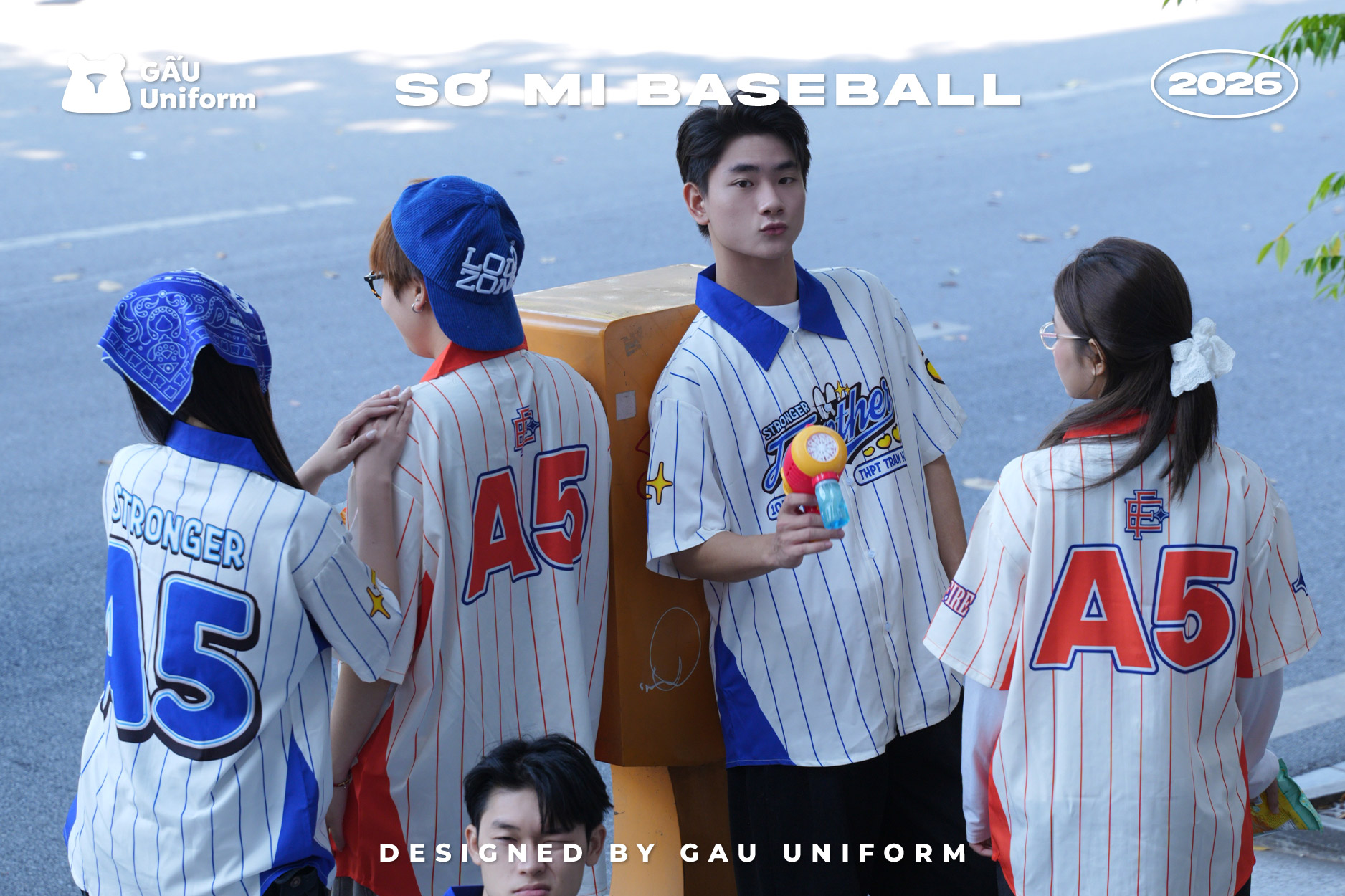 Áo lớp Sơmi Baseball màu trắng xanh