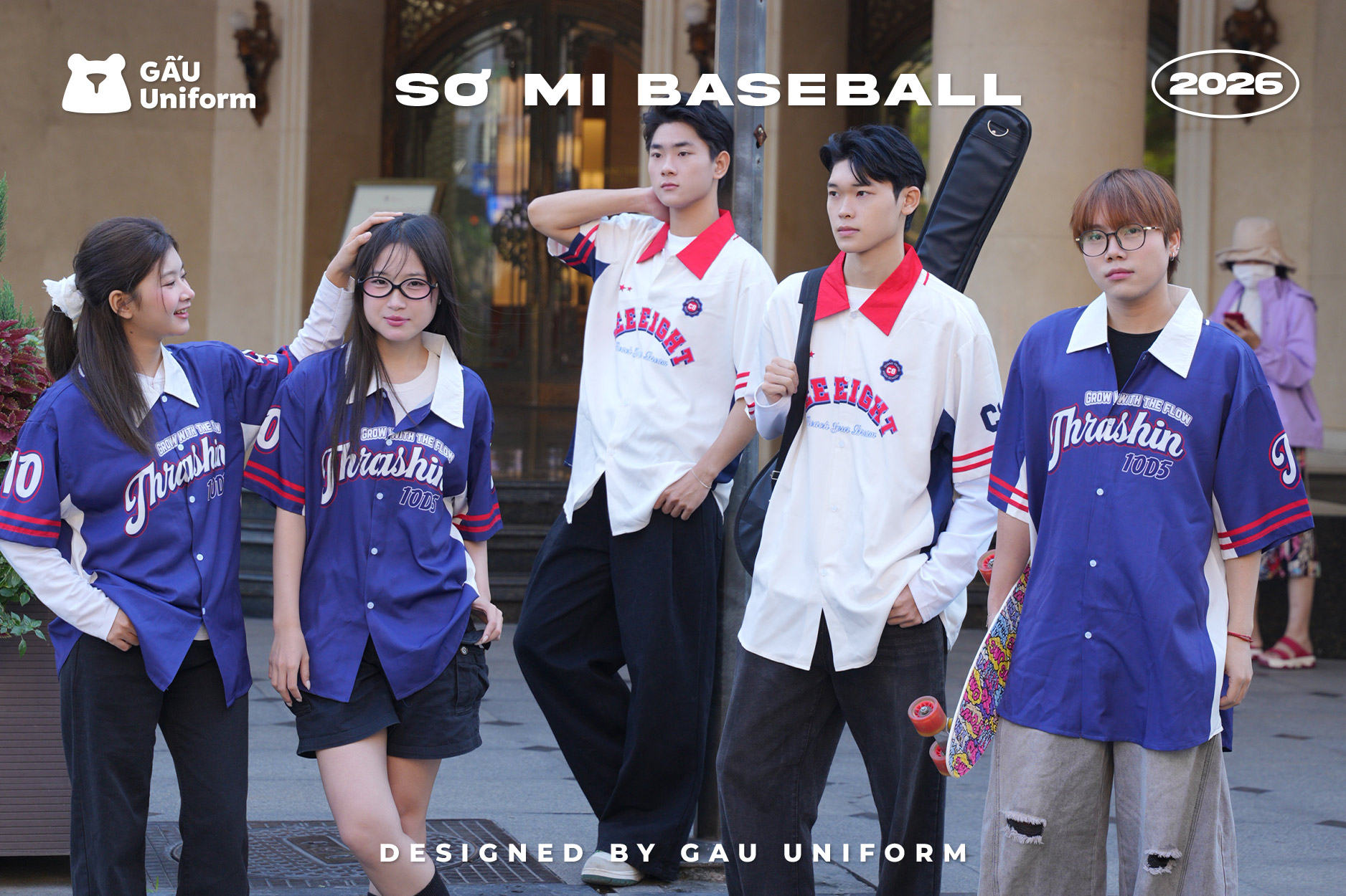 Áo lớp Sơmi Baseball màu trắng đỏ
