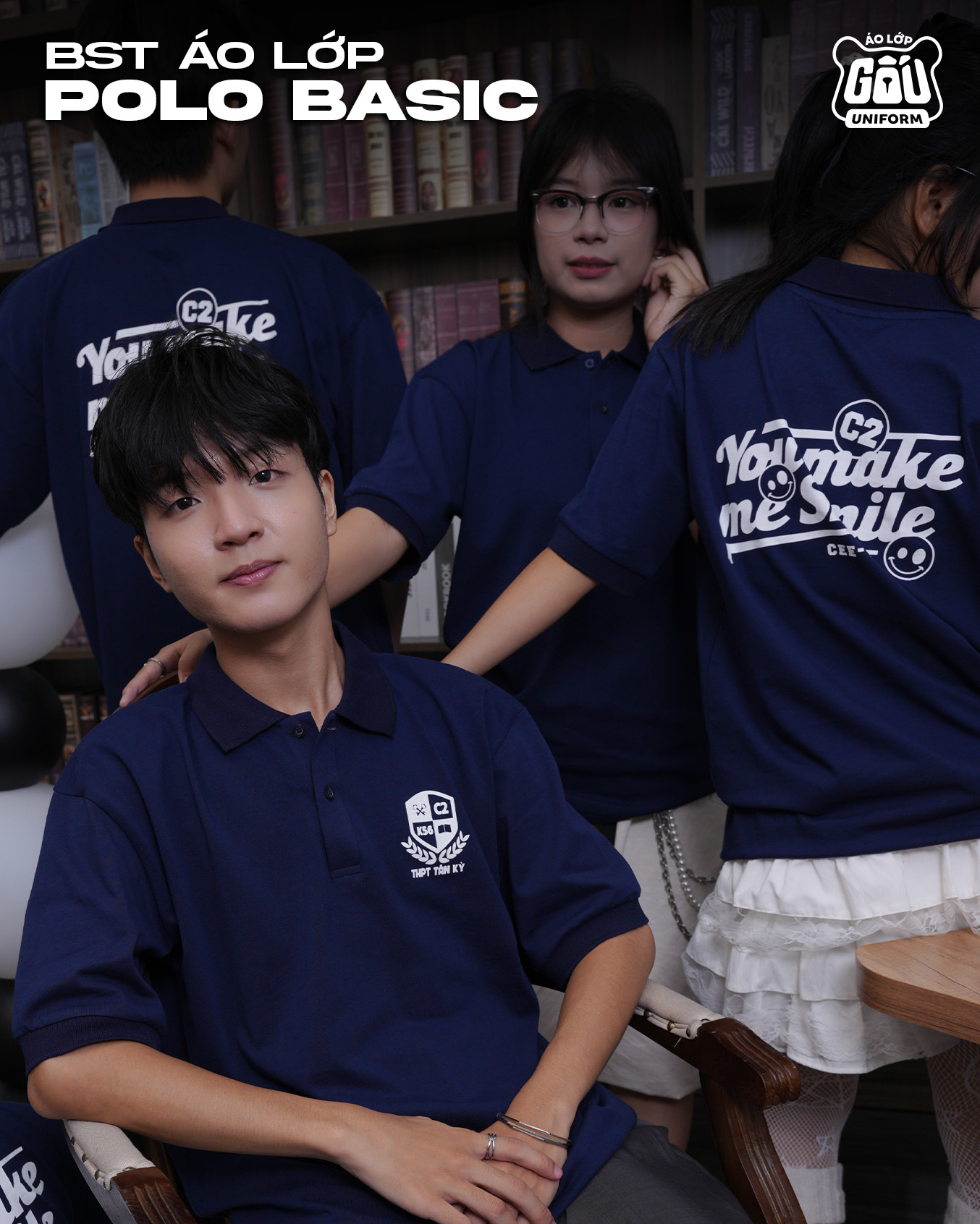 Áo lớp Polo Basic màu xanh than