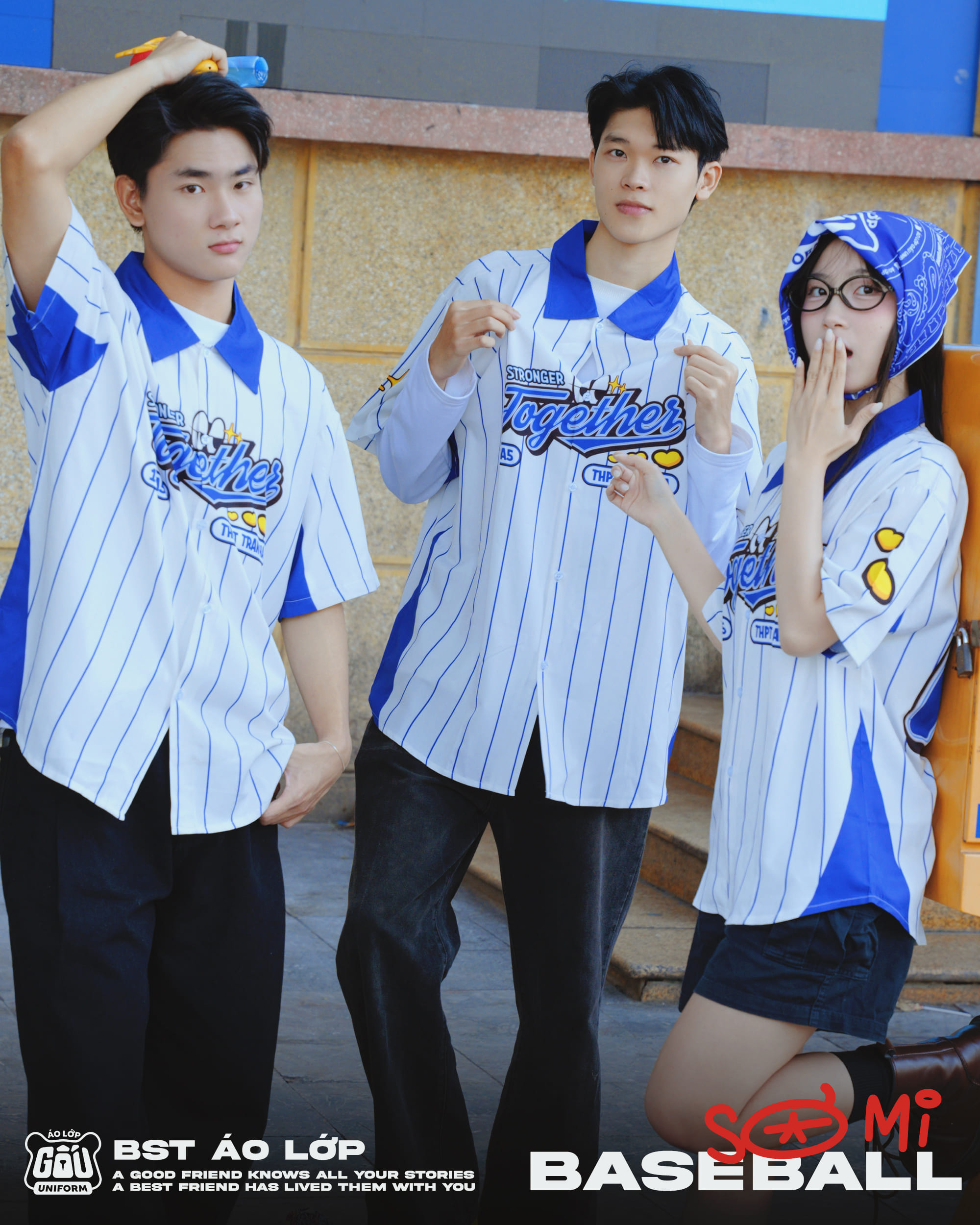 Áo lớp Sơmi Baseball màu trắng xanh