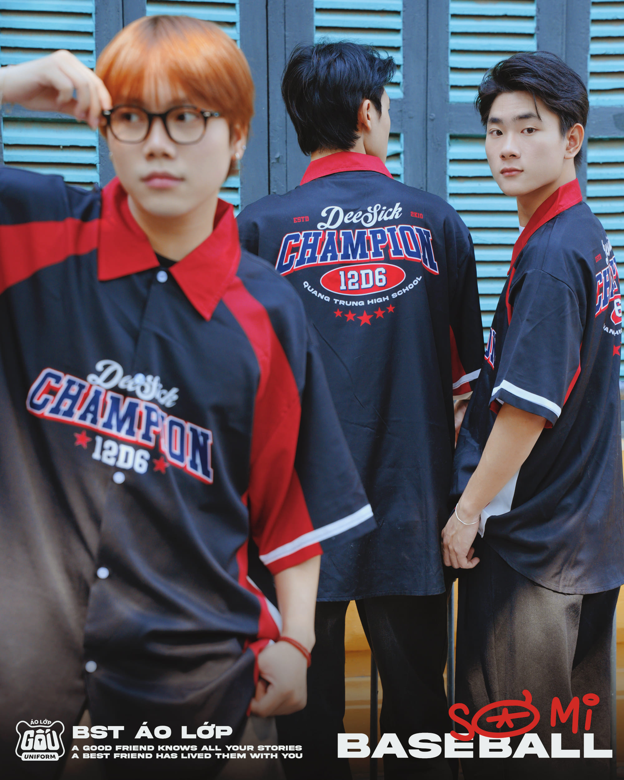 Áo lớp Sơmi Baseball màu đen đỏ