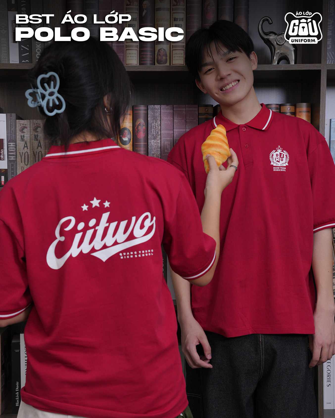Áo lớp Polo Basic màu đỏ đô